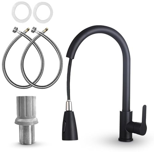 MSC Pull Out Kitchen Mixer Tap – 360° Swivel Kitchen Sink Taps with 2 Spray Modes, Stainless Steel Sink Tap for Easy Cleaning, Modern Matte Black Finish