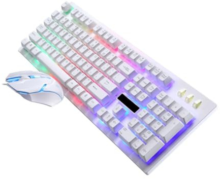 SHOWERORO Wired Usb Gaming Keyboard Mouse Combo Set Mechanical Feel Backlit White Ergonomic Keyboard Mouse for Pc Gaming and Office Use