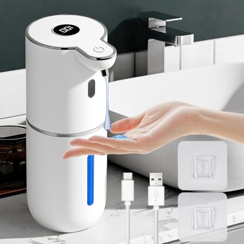 Vicloon Dispenser Sapone Automatico, 380ml Dispenser Sapone Bagno a Muro Con Sensore Infrarossi, USB Ricaricabile, Impermeabile IPX5, per Bagni, Cucine, Scuole, Hotel, Tipo di liquido
