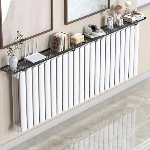 GLOBALHUT 2Pcs Decorative Radiator Shelf Storage Rack, 35X15x3cm Iron With Space-Saving Hooks, For Clothes Or Shoes Drying, Easy No-Drill Installation(Black)