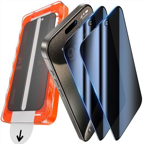 UniqueMe für iPhone 15 Pro Max für Panzerglas Sichtschutz - 2 Stück Folie | Privacy Displayschutz, Automatische Installation Schutzglas, Bruchsicher Militärniveau Anti-Spy Schutzfolie Anti-Kratzer