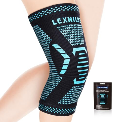 Lexniush Genouillère Sport pour Homme et Femme, Genouillère de Compression Pour Ligamentaire, Arthrose, Déchirures du Ménisque, ACL/MCL, Soulagement Douleur Genou, Course, Attelle Genou Noir Bleu L