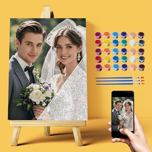 AuraWeave Personalisiertes Malen nach Zahlen für Erwachsene, DIY-Acrylmal-Set, Nummerierte Malvorlagen mit Fotos, Geschenke für Paare, Familien, Wohnaccessoires