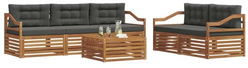 vidaXL Outdoor-Sofagarnitur mit Kissen 6 pcs Natur und Anthrazit, Garten, modernes Outdoor-Sofa, gemütliche Terrassen-Sitzgruppe aus robustem Material