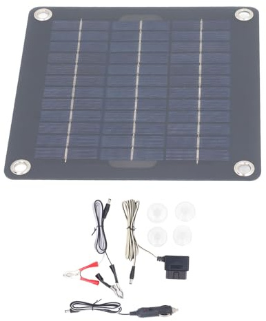 ViaGasaFamido Kit de Chargeur de Batterie Solaire Monocristallin 10 W, Panneau Portable Durable pour Batteries 12 V, Idéal pour Les Voitures, Camping-Cars, Bateaux et Activités de Plein Air