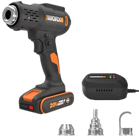 WORX WX015 Pistola termica a batteria 20 V, 20-600 °C regolabili a intervalli di 10 °C, display LCD, memoria e riscaldamento rapido, batteria 2 Ah e caricabatterie inclusi