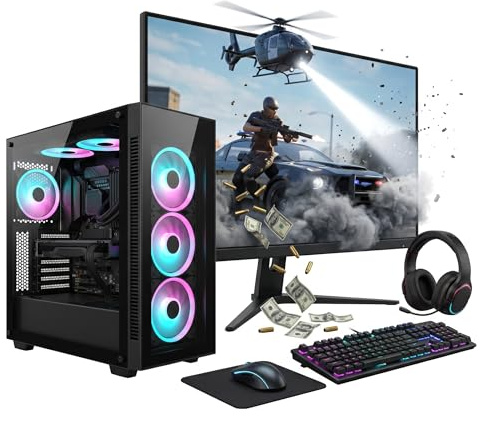 Computek Pro Gaming PC Bundle with 22 Monitor | Intel i7, NVIDIA RTX 3050, 16GB RAM, 256GB SSD + 1TB HDD, Windows 11, RGB Case