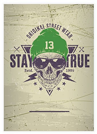 Kartenkaufrausch 4 Trendige Retro Totenkopf DIN A4 Schulhefte, Schreibhefte mit Mütze und Sonnenbrille Skull in grün Lineatur 21 (liniertes Heft)