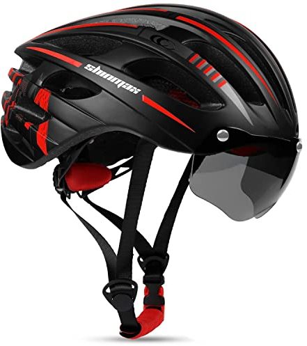 Shinmax Fahrradhelm für Damen & Herren, Leichte Fahrradhelm mit magnetischem Visier und USB-Aufladung LED Licht,Atmungsaktiv mit 27 Belüftungskanäle Radhelm Einstellbare Fahrradhelme