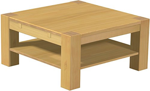 B.R.A.S.I.L.-Möbel Brasilmöbel Couchtisch Rio Kanto 90x90 cm Eiche hell mit Ablage Wohnzimmertisch Holz Tisch Pinie Massivholz Stubentisch Beistelltisch Echtholz Größe und Farbe wählbar