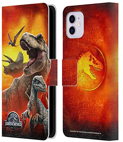 Head Case Designs Officially Licensed Jurassic World Dinosaurs Key Art Leather Book Wallet Case Cover Compatible With Apple iPhone 11