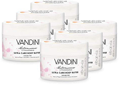 VANDINI Body Butter Damen mit Sheabutter - reichhaltige Body Creme als Körpercreme & Gesichtscreme für trockene Haut - vegane Body Creme für Frauen im 6er Pack (6x 200 ml)