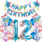 Luftballon 12. Geburtstag Dekoration Set rosa ,12 Geburtstag Deko für mädchen Regenbogen ,balloon 12.Geburtstagsdeko Folienballon 12 Jahre geburtstag frau Deko Happy Birthday 12th für mädchen（12）