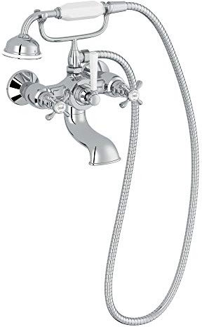 Jacob Delafon E24313-CP Mélangeur bain-douche mural Cléo 1889, style rétro poignées croix céramique, Chrome