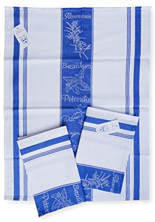 Ross - Exclusive - Kräutergarten- Halbleinen Geschirrtuch- 3er Set- 50x70cm- Blau