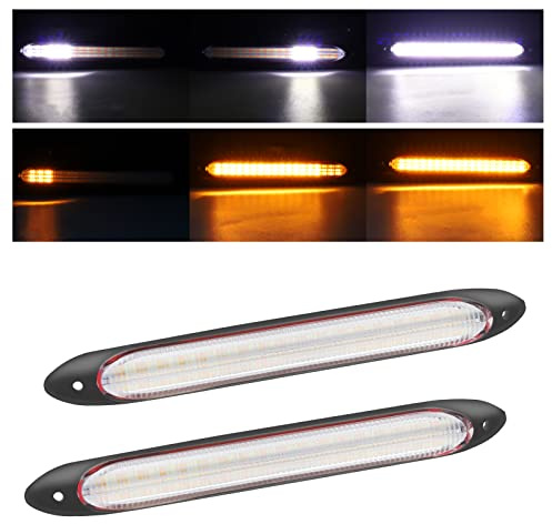 NWpangu Luci di marcia diurna a LED da 12 V per auto, strisce di luci di marcia diurna DRL che scorrono indicatori di direzione, luci di guida a LED ambra/bianche, universali, 2 pezzi (15,5 cm)