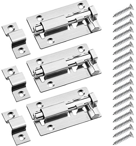 Door Bolts Lock 3Pcs Gate Bolt 50mm (2'') Heavy Duty Door Security Bolts Barrel Slide Bolt Stainless Steel Straight Tower Bolt with Screws for Increasing Security on Garden Yard Garage Gates (Silver)