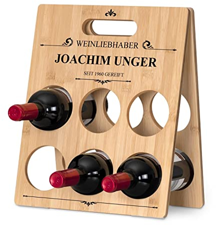 Maverton Flaschenhalter mit Aufdruck - Holz Weinregal für 6 Flaschen - Weinständer aus Bambusholz freistehend - Wein Zubehör - Weinhalter zum Geburtstag für Männer - Liebhaber
