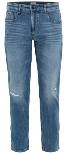 camel active Herren Tapered Fit Destroyed Jeans mit Smartphone Tasche Denim Blau, menswear-34/34
