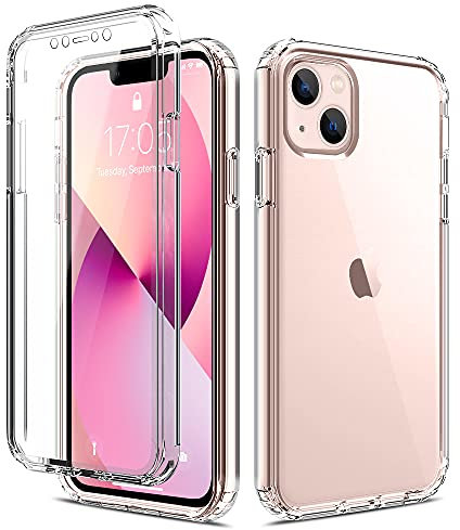 LCHULLE for iPhone 13 Case 360 Shockproof Crystal Clear Screen Protector Cover Silicone Glossy Bumper Front and Back Full Body Drop Proof Anti Yellow Protective Case,Transparent