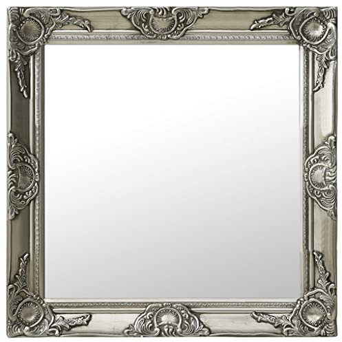 homiuse Wandspiegel im Barock-Stil 60x60 cm Silbern Spiegel Groß Spiegel Vintage Fensterspiegel Shabby Chic MöBel Spiegel Wand Spiegel Antik Badezimmerspiegel Flur Deko Spiegel Wand
