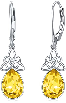 VONALA Keltische Ohrringe 925 Sterling Silber Keltischer Knoten Kristall Tropfen Hängend Ohrringe chmuck Geschenk für Damen Frauen (Citrin)
