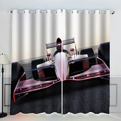VASENA Formel Auto Gardinen Kinderzimmer 3D Drucken Fenstervorhang Extremsport Vorhänge Abdunkelnd Blickdichte Schallschutz Gardinen mit Ösen 2er-Pack (140x160 cm)