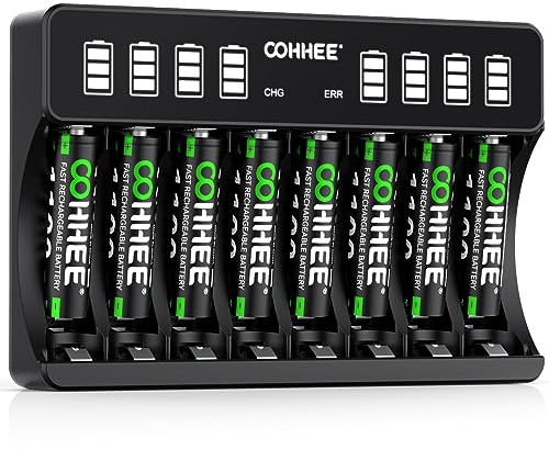 BATZONE Akku Ladegerät mit AAA 8 stück, 8-Ladeplatz Großer LCD-Bildschirm Batterie Ladegerät, für Mignon AA und Micro AAA, für NI-MH/NI-CD wiederaufladbar AA/AAA Batterien