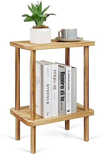 VIEWALL Table D'appoint en Bois à 2 étages avec étagère de Rangement,Table de Chevet, Petite Table Basse pour Salon,Chambre, Balcon,Bureau,Assemblage sans Outils