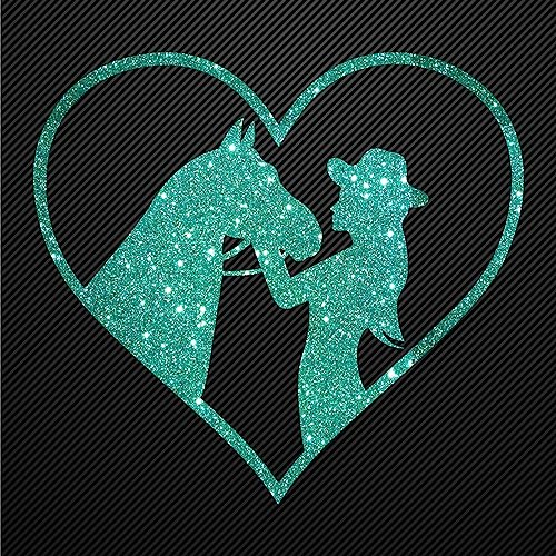 Glitzerdeals Bügelbilder Glitzer Pferd mit Cowgirl im Herz jade Aufbügler für Textilien Karneval Kostüm Pferd Bügelflicken Pferde Fasching Patch zum Aufbügeln Pferd