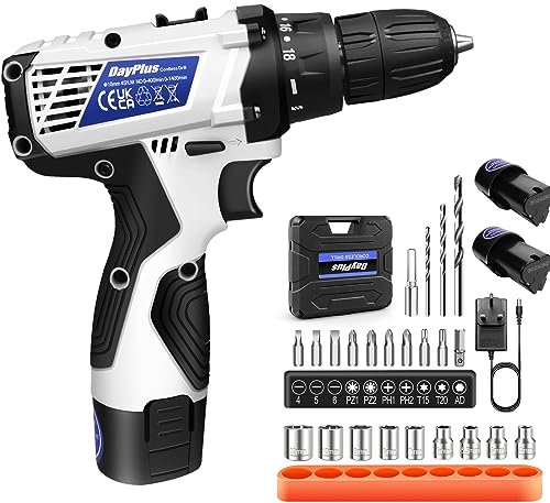 16,8V Akkuschrauber Set, 45N·m Akkuschrauber 18+1Drehmomentstufen 2-Gang Max.1400rpm Weiß Akkubohrer 18+1Drehmomentstufen 10mm Bohrfutter Akkuschrauber für Heimwerker, Bohrwände, Holz, Metall, 2 Akkus