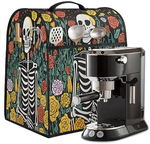 Totenkopf Skelett Bunte Blume Kaffeemaschine Staubschutz Wasserdicht Standmixer Abdeckung Kaffeemaschine Staubschutz Hause Kleine Gerät Guard Hilfe Assecories Schutz für Küchengeräte 17 Zoll