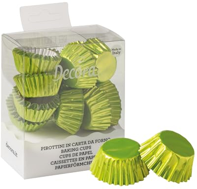 Decora, 0339785 Bon Bon Lime Metallic Backförmchen, 27 x 17 mm, zum Backen, Präsentieren und Verschenken von Muffins und Süßigkeiten, hitzebeständig bis 180 °C, in praktischer Blisterverpackung,