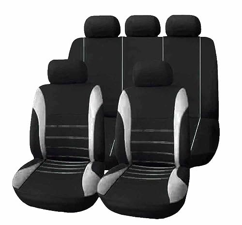Auto Sitzbezüge Set für D-acia Sandero Stepway 3.GEN 2.Gen 2016-2025, Autositzbezüge Stoff Vordersitze Rückbank Komplettset Schonbezüge Innenraum Zubehör,C/9pcs Set Grey