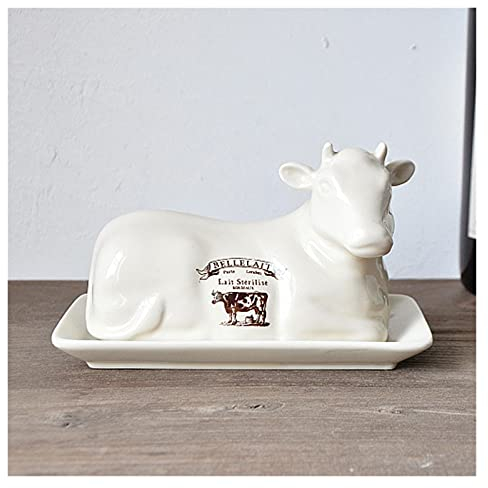 GLigeT Cloche à Beurre Assiette à Fromage créative en Forme de Vache, beurrier de Table de Style européen avec Couvercle, Plat à Pain, Plat à pâtisserie Bol à Beurre