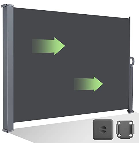 Sonnewelt Seitenmarkise Ausziehbar 160x300cm Sichtschutz Windschutz,Sonnenschutz,Seitenrollo Kommt mit Anti-Kollision Kappe und Feste Schnalle,Grau
