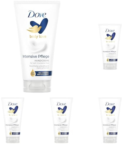Dove Handcreme Intensiv mit PflegeDUO (intensive Feuchtigkeit und Tiefenpflege) speziell für sehr trockene Hände, 75ml (5er Pack)