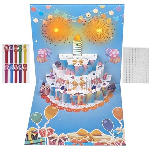 Uootach Geburtstagskarte, 3D Musik Geburtstagskarten, Ausblasbare LED Lichtkerze Geburtstagskarten, Personalisierte Geburtstagskarte Geschenke, Happy Birthday Geburtstagskarte Mit Musik.