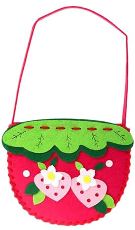 F Fityle DIY-Nähset, Handtaschenmaterial, Lernspielzeug, schöne Beuteltasche, zum Nähen von Kinderhandwerk für den Kindergarten, Erdbeere
