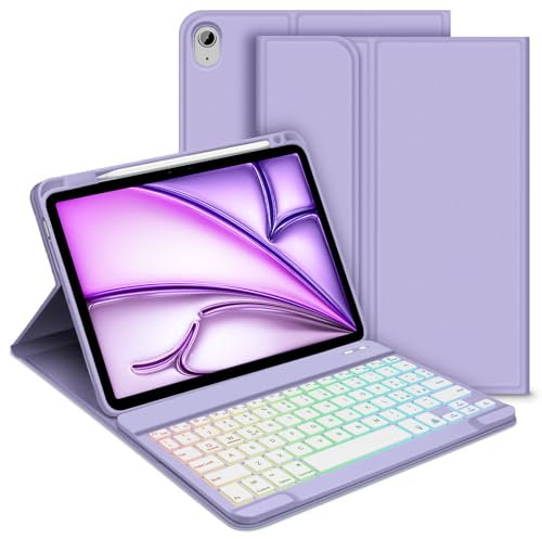 GOOJODOQ Tastiera Custodia per iPad Air 6 Generazione 11 M2 2024, Italiano QWERTY Tastiera Retroilluminata Staccabile e Custodia per iPad Air 6 Generazione 11 / Air 5/ Air 4 Generazione 10.9, Viola