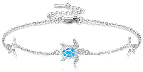 ONEFINITY Bracelet De Cheville Tortue En Argent Sterling 925 Bijoux De Plage/Océan Pour Femme.