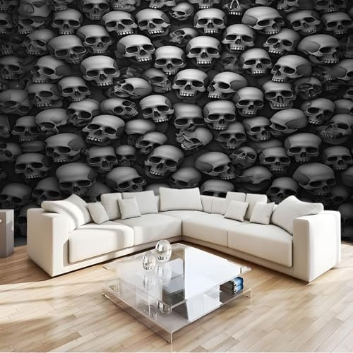 Fototapete Schlafzimmer Totenkopf Gothic-Stil Schwarz 200x140 cm 3D Druck Vliestapete, Wandtapete Wandbilder, für Wohnzimmer, Kinderzimmer, TV Hintergrund Vlies Tapete