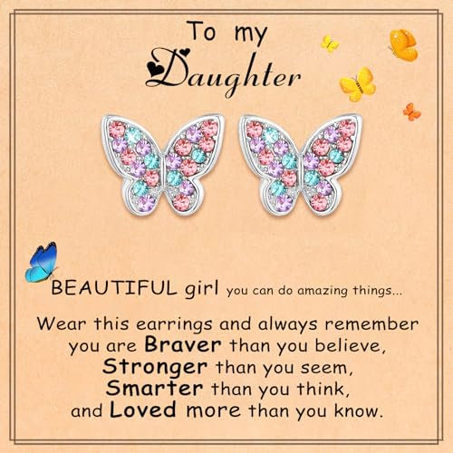 Butterfly Earrings Jewelry Birthday Valentines Day Christmas Gifts for Butterfly Lover/Daughter/Granddaughter/Niece/Teens (02.Daughter)