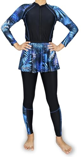 Musuly Burkini Nero Blu con Copertura Integrale e Comfort Superiore (Nero e Blu Floreale, M=40)