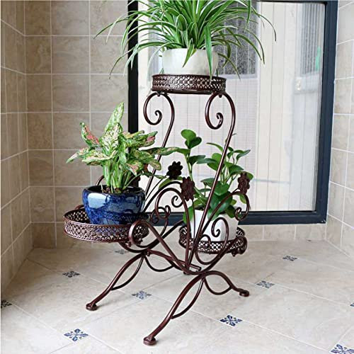 LYDBMYT 3-stufiger klassischer Pflanzenständer mit Spiralmuster, dekoratives Blumentopfregal aus Metall für Garten und Terrasse, für Gartenhaus oder andere Orte (braun)
