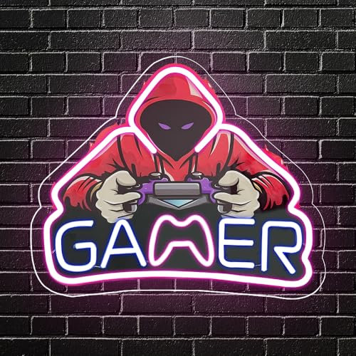 Rucvixkt Gamer Néon Signe De Jeux Décoration,Néon Led Manette Jeu Logo,Enseigne Lumineuse Decor Gaming Néon pour, Cadeaux sympas pour la décoration de la Game Room des garçons