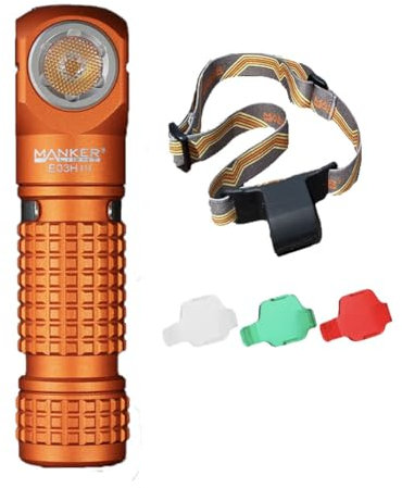 Manker E03H III Lampe de poche 1200 lumens compatible 14500/AA Autonomie maximale 12 heures IPX8 queue magnétique (orange, lumière blanche froide 6500 K)