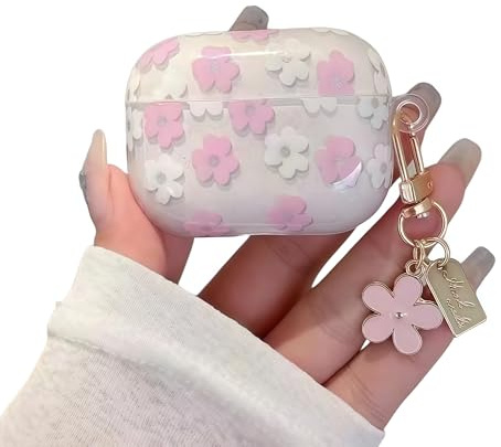 CrazyLemon für Airpods 3 Hülle, Klare Airpods Hülle TPU Rosa Weiß Blumen Bedruckte Stoßfeste Schutzhülle für Kopfhörer Taschen & Cases Ladehülle mit Schlüsselanhänger