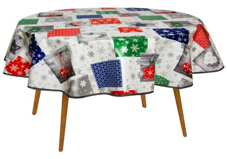 Wachstuch Tischdecke mit Kantenverstärkung - Wasserabweisend, Leicht zu Reinigen und Wetterfest - Oeko-TEX Zertifiziert - 140 cm Rund - Weihnachtsstern