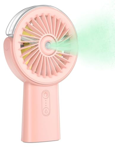 WenYa Portable Misting Fan, 4000mAh Rechargeable Handheld Fan with Water Spray Function, Small Personal Fan Doubling as a Power Bank for Travel, Suitable for Men and Women (Pink)